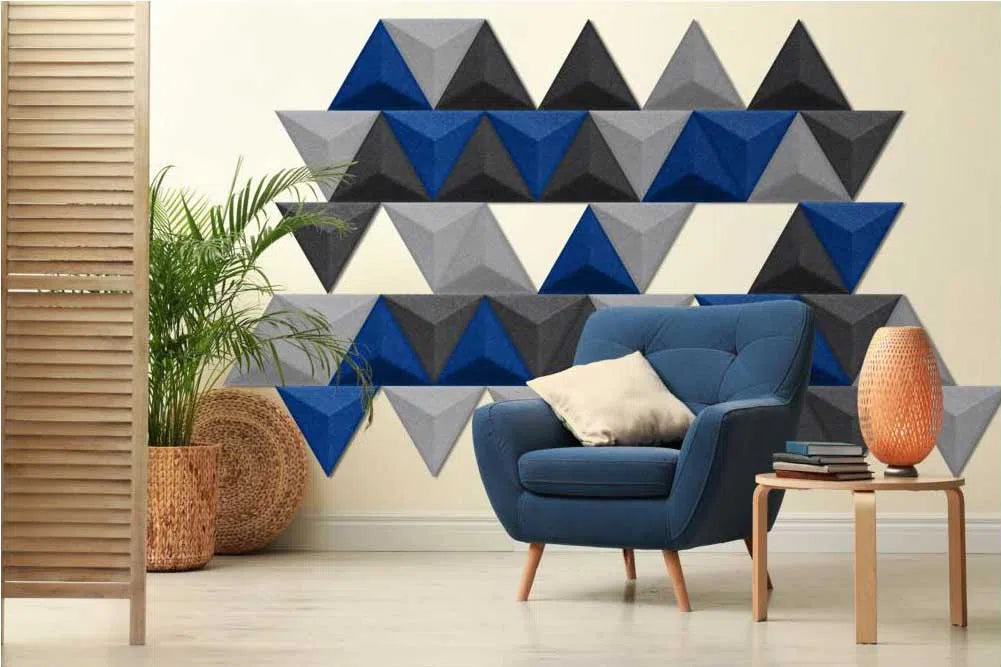 PYRAMID 3D Acoustic Felt Wall Panels black white indigo composition INDIGO Multipack Decormania UK